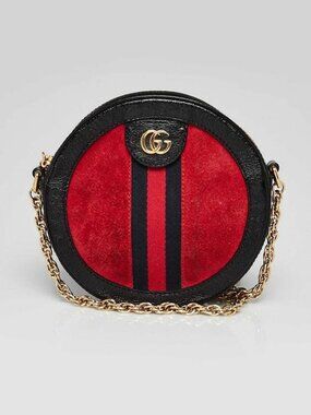 Gucci Red Suede/Patent Leather Ophidia Mini Circle Camera Bag